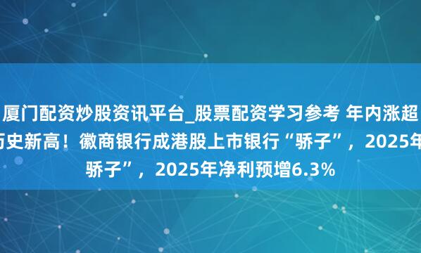 厦门配资炒股资讯平台_股票配资学习参考 年内涨超30%，股价创历史新高！徽商银行成港股上市银行“骄子”，2025年净利预增6.3%